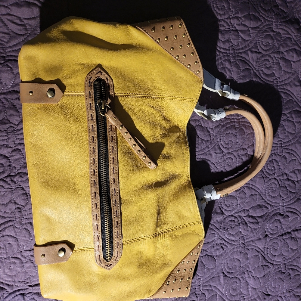 NWOT ORYANY Yellow & Tan Leather HOBO Handbag Red Green Interior BUTTER SOFT!